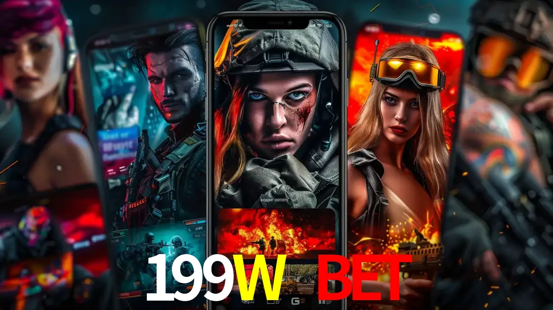 Montagem de telas de celular mostrando diversos personagens, masculinos e femininos, de um jogo de tiro, ilustrando a diversidade de equipes de e-sports para apostar no 199W BET.